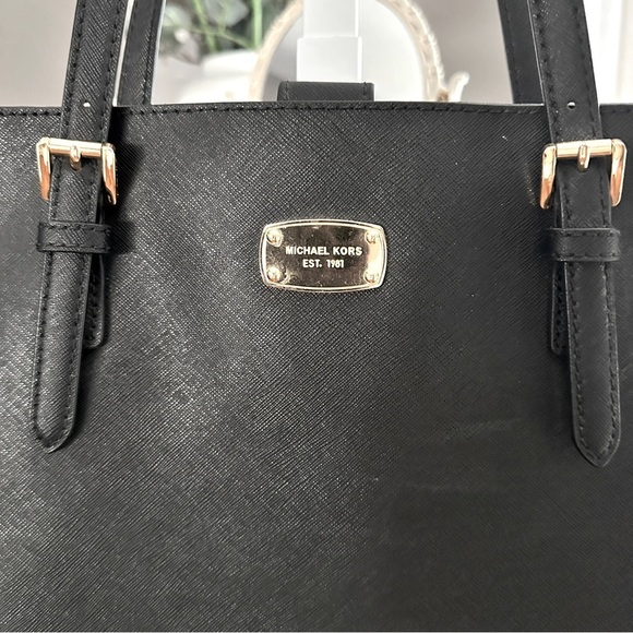 Michael Kors Black Saffiano Leather Shoulder Tote | Gold Hardware - Picture 3 of 16